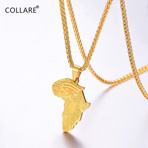

pendant necklaces collare african map mens gold/rose gold/black color rapper stainless steel protection jewelry eye of horus necklace p892, Silver