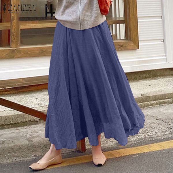 

2021 new zanzea bohemian summer skirts women solid long skirt party holiday faldas saia casual female sun loose elastic waist jupe kels, Black