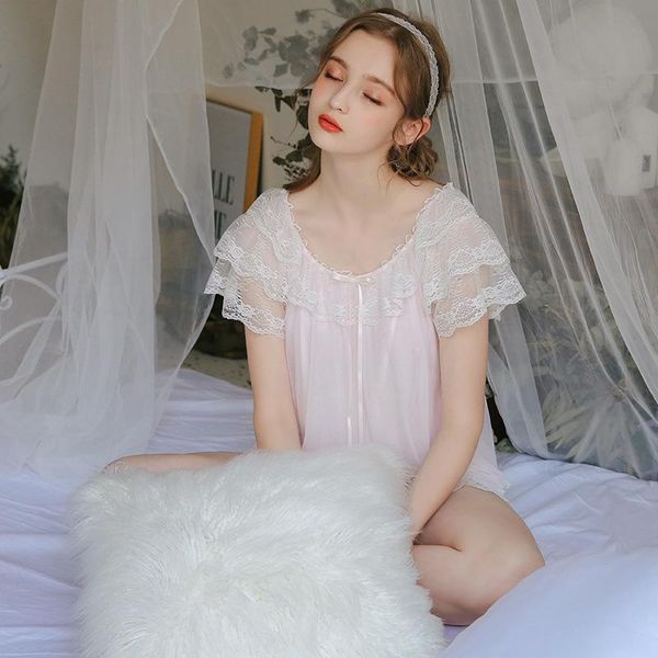 

women's sleepwear 2021 summer pajama set vintage women lace ruffled short sleeve femme night sleep wear home suit lounge, Black;red