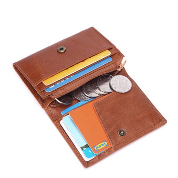 

wallets genuine leather men wallet antitheft scanning slim zipper mini rfid holder with coin pocket, Red;black
