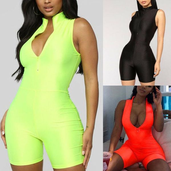 

women sleeveless v-neck jumpsuit romper solid color bodycon party leotard bodysuit playsuits clubwear, Black;white