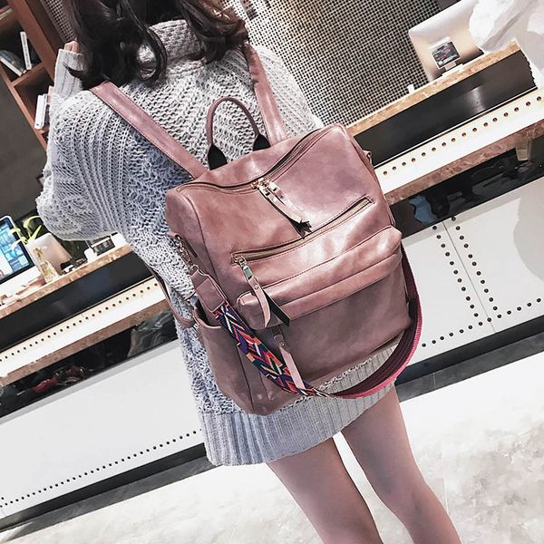 

retro large backpack women pu leather rucksack womens knapsack travel backpacks shoulder school bags mochila back pack xa96h
