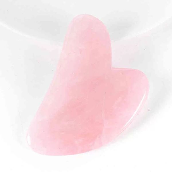 Massaggiatore viso giada pietra rosa Gua sha Raschietto Strumenti per massaggio per il viso Strumento per la salute del corpo di qualità naturale