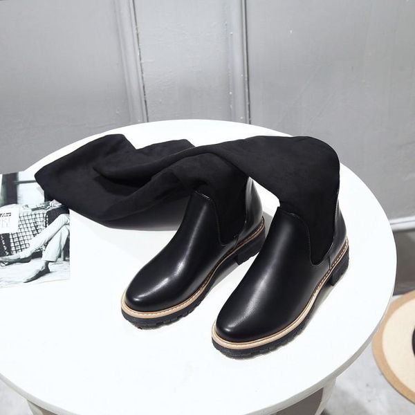 

boots big size 9 10 11 12 thigh high knee over the women ladies stitching elastic sleeve round head, Black
