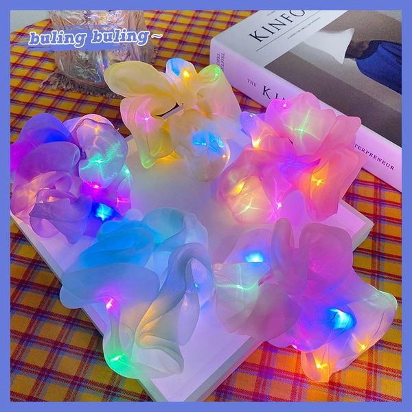 

party decoration 10pcs led light up hair bands scrunchies women girls glow rope simple wrist band rings rubber halloween