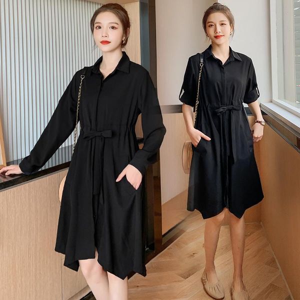 

maternity dresses black red long sleeve breastfeeding dress spring chiffon lactation irregular loose drawstring nursing, White