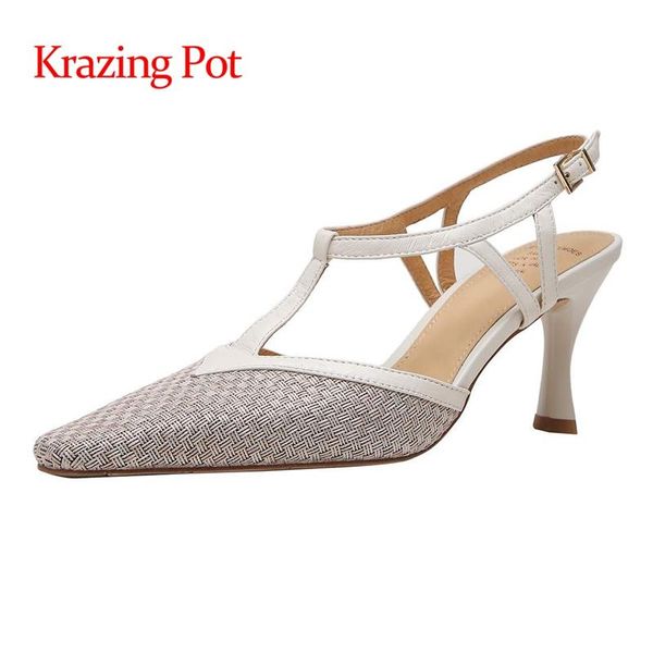 

sandals krazing pot genuine leather thin high heel square toe shallow french romantic dance party buckle straps women summer l47, Black
