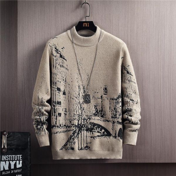 

men's sweaters anime pattern pullovers men slim autumn winter thick warm sweater 2021 casual round collar knitwear mens, White;black
