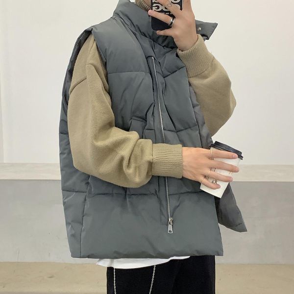 

2021 new novos homens sem mangas jaquetas inverno moda masculina quente coletes homme gola de qualidade casual engrossar colete q6m0, Black;white