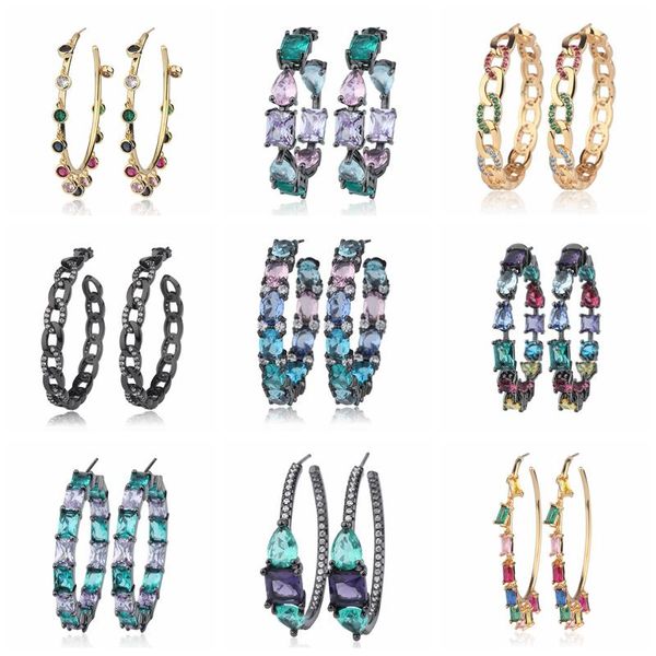 

hoop & huggie 25 different styles fashion black gold hoops huge luxury wedding earings zircon big earrings for women multi-color crystal, Golden;silver
