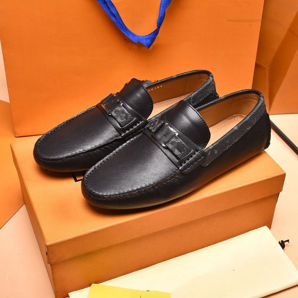 

21ss fashion designer shoes soft leather men leisure dress shoe for man party lazy falts loafers 38-46, Black