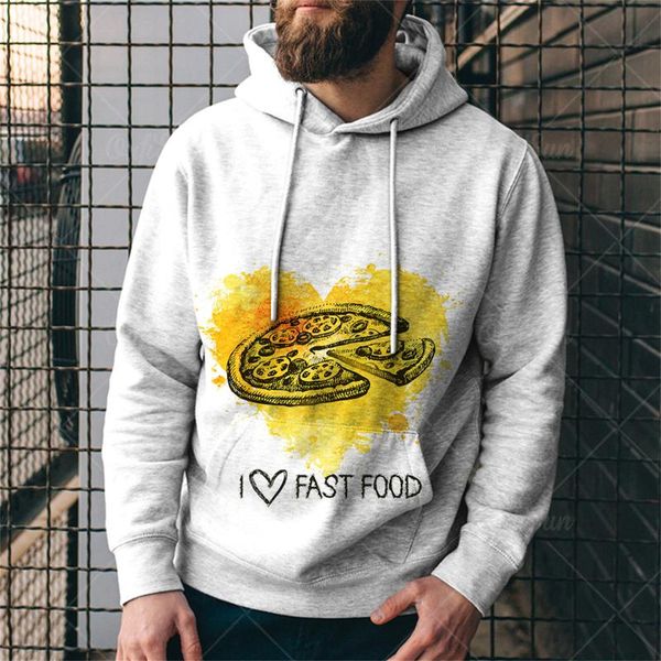 

men's hoodies & sweatshirts food 3d print classic long sleeve pocket pullover men large size soft commuter sportswear hoodie drawstring, Black