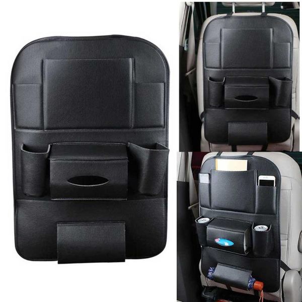 

car organizer black pu leather seat back organiser storage bag folding table tray cup holder interior decoration nets