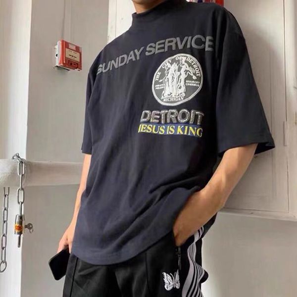 

2021 new kanye west turtlenecks casual cotton tshirts men and women short sleeves oversize high street t hip hop summer shirt wmo3, White;black