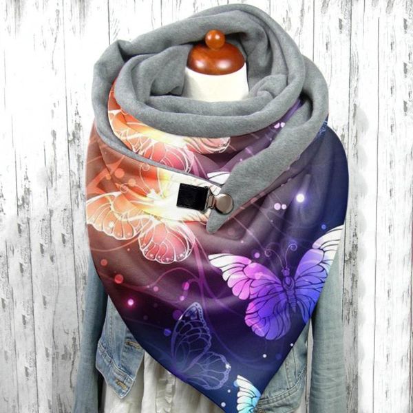 

scarves button butterfly prints women winter warm windproof double-layer buckle scarf thinker casual retro soft female shawl, Blue;gray