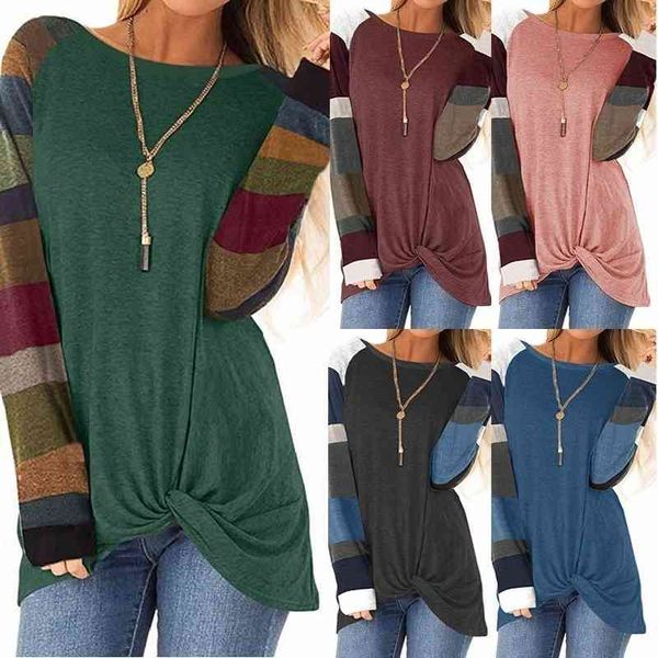 

plus size cotton striped blouse women casual o neck long sleeve female tunic womens shirts pulloverr tied elegant 210603, White