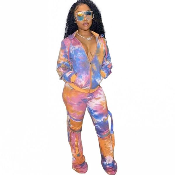 

moda tie dye print hoodies sweater vest two female ensemble pockets and suit pants 2021 new hip hop 2 arrival piece of clothing 9rfr, Gray