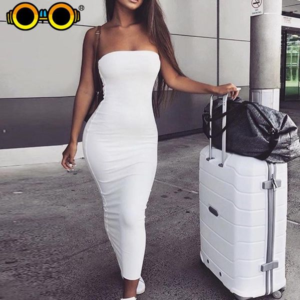 

casual dresses 2021 fashion off shoulder strapless women dress sleeveless straight long bodycon backless summer party, Black;gray