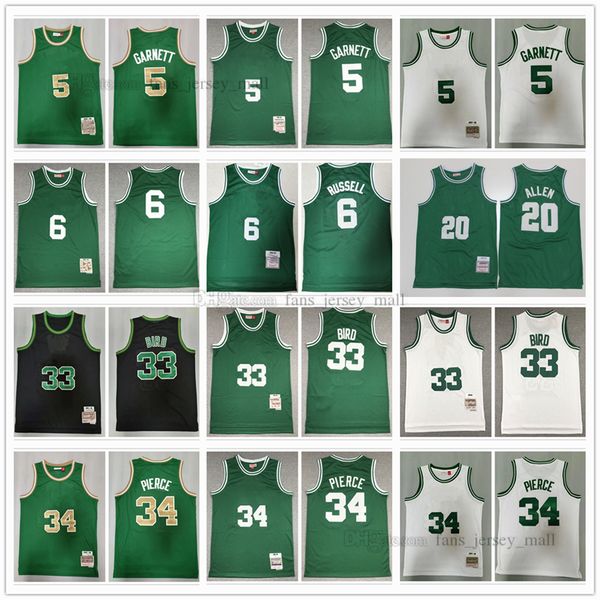 

retro basketball jersey kevin 5 garnett jerseys bill 6 russell ray 20 allen larry 33 bird paul 34 pierce colour green white black stitched m, Black;red