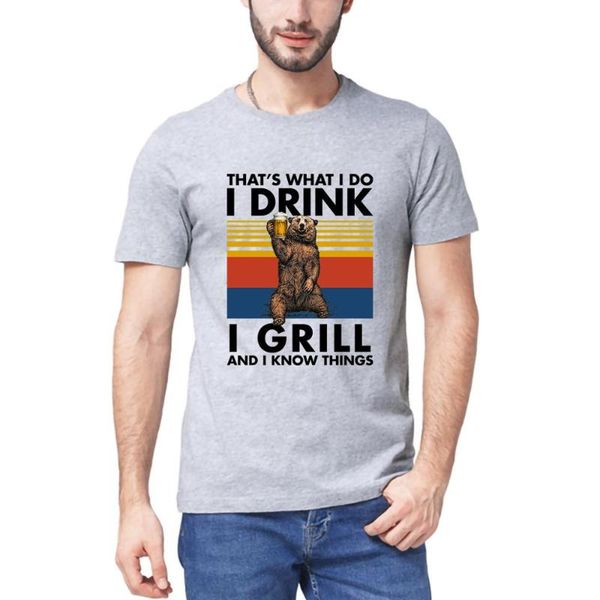 

men's t-shirts drinking bear that's what i do drink grill know things funny neck summer 100% cotton short sleeves t-shirt tee, White;black