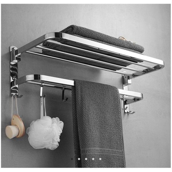 

towel racks rack shelf 304 sus bathroom accessories nail or foldable double tier rail with hooks