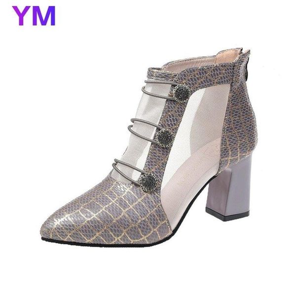 

women sandals 2021 new summer pointed toe high heel sandals mesh open toe gladiator casual cross-tied chunky heels, Black