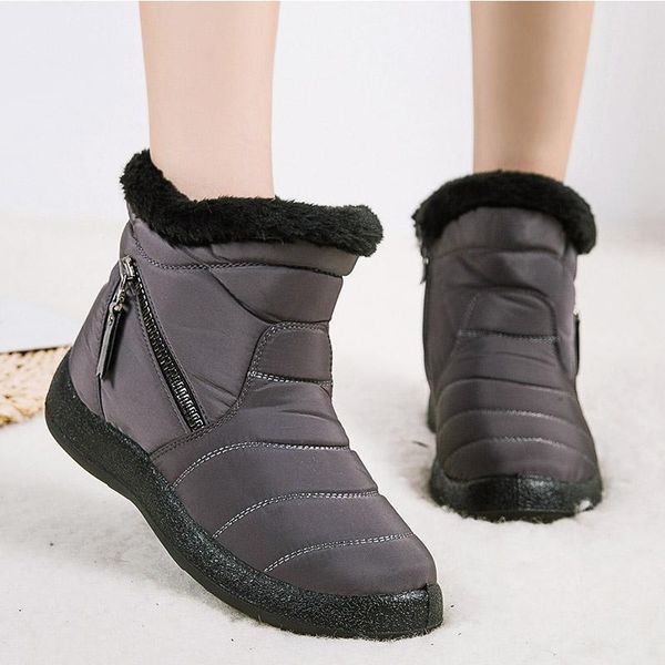

boots women waterproof snow for winter shoes platform low heels casual ankle female solid color, Black