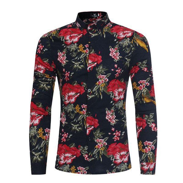 

men's casual shirts style long-sleeved shirt retro floral, White;black