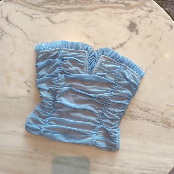 

women's tanks & camis [ewq] 2021 summer fashion vintage solid skinny slim lace shirt agaric pleated mesh bra zipper vest women sb64, White