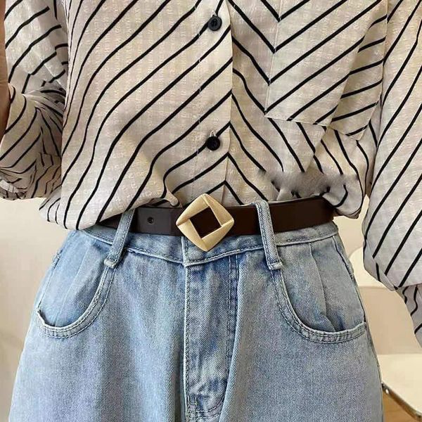 Cinture 2021 Cintura in pelle PU da donna con fibbia quadrata a rombo con linguetta Jeans Nero Chic Vintage