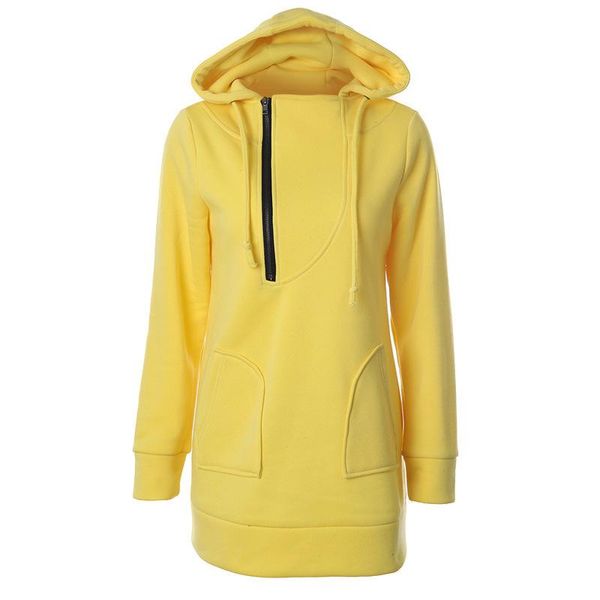 

women's hoodies & sweatshirts euramerican fashion women yellow zipper cap drawstring long sleeve shirt pocket sweatshirt, Black
