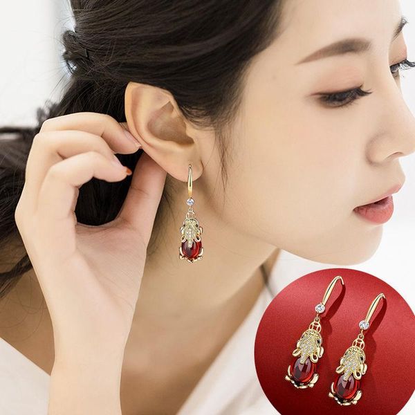 

dangle & chandelier real 925 sterling silver ruby drop earring women 14k rose gold filled aros mujer oreja jewelry orecchini