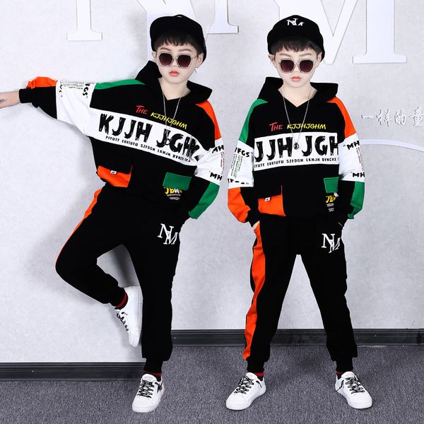 

new boys hooded tracksuit clothes sets kids spring&autumn patchwork sport suits teenagers clothing sets 4 6 8 10 12 14 year, White