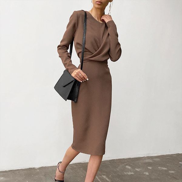 

2021 new women spring criss-cross chic fashion slim long sleeve high waist autumn female solid bodycon maxi party vestidos 4biq, Black;gray