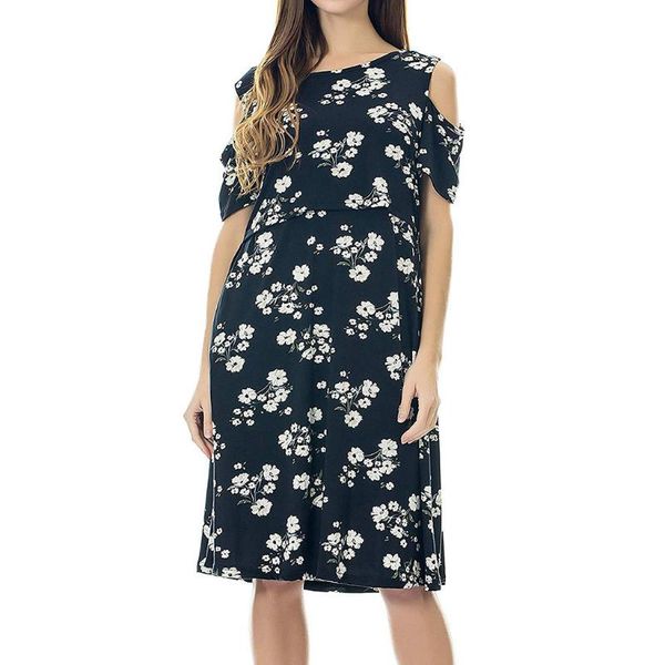 

maternity nursing dresses summer flower print breastfeeding dress pregnancy dress feeding clothes for pregnant women plus size, White