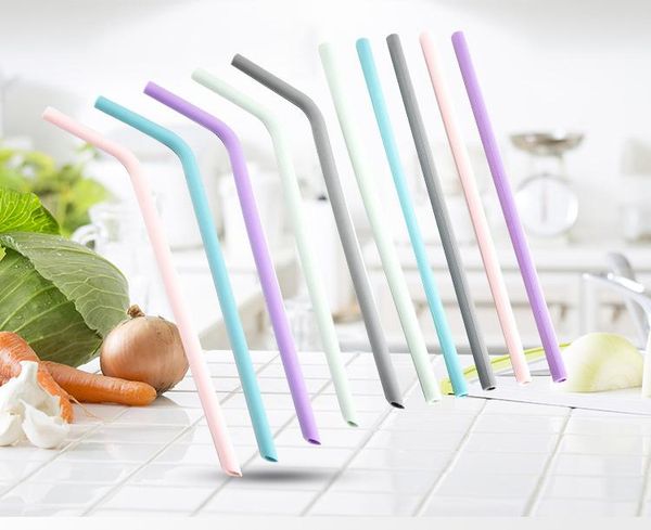 

new arrival 23cm colorful silicone drinking straw set eco-friendly reusable straws for home party bar drinking tools kitchen accessories