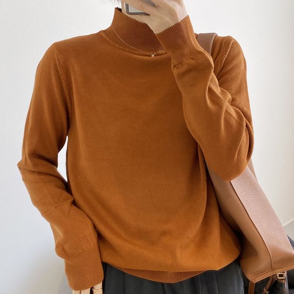 

new spring 2021 turtleneck pure color loose style knitted fashion sweater casual women pullovers pull femme qwo6, White;black