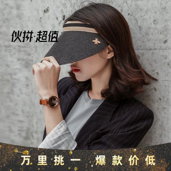 

beanie/skull caps hat female korean daily bee sun straw woven empty cap summer shade beach wholesale bonnets for women, Blue;gray