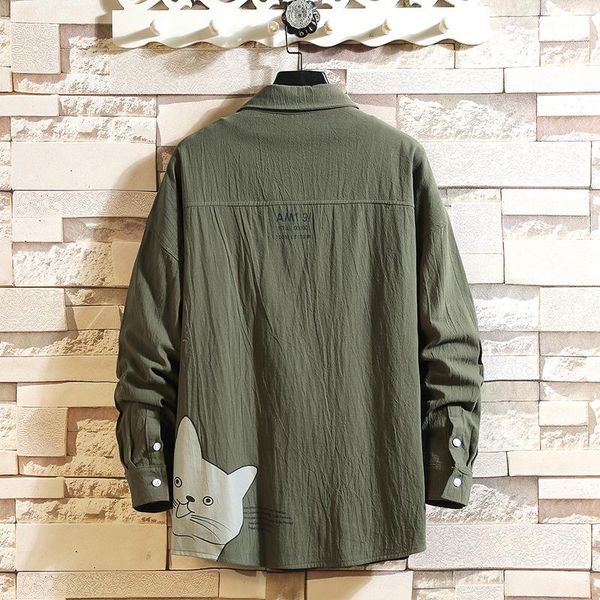 

men's casual shirts brand classic hip hop punk loose solid green black cargo long sleeves 2021 spring autumn plus oversize, White;black
