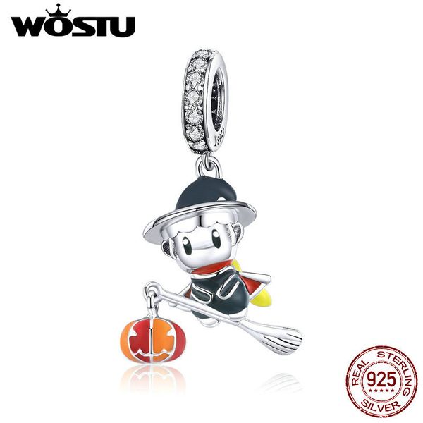 

wostu magic witch pendant 925 sterling silver broom witch beads charms for necklaces diy jewelry making accessories ctc240 q0531, Black