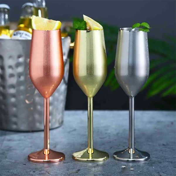 Bicchiere da champagne in acciaio inossidabile Bicchiere da vino Cocktail Bar in metallo creativo Calice da ristorante Oro rosa 210827