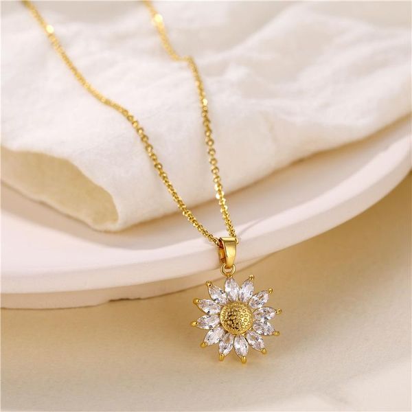 

pendant necklaces jewellery european sunflower women's design gold titanium steel mesh zircon clavicle for women girls, Silver