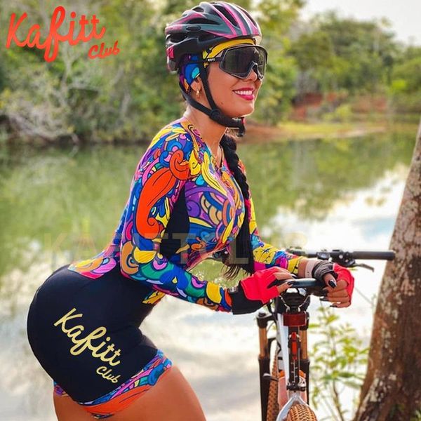 

racing sets kaficlub fashion summer women's long-sleeved cycling wear suit mountain bike road jumpsuit quick-drying, Black;blue