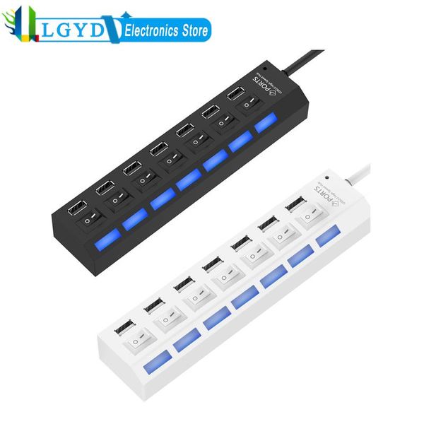 

hubs 7 ports usb hub 2.0 splitter high speed 480mbps with on/off switch, led