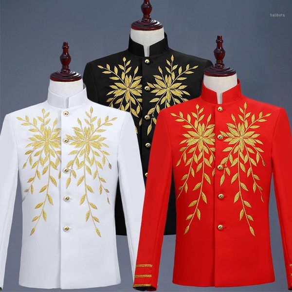 

men's suits & blazers men balck white red embroidery stage costumes singer wedding suit jacket blazer coat jaqueta masculino slim fit d, White;black
