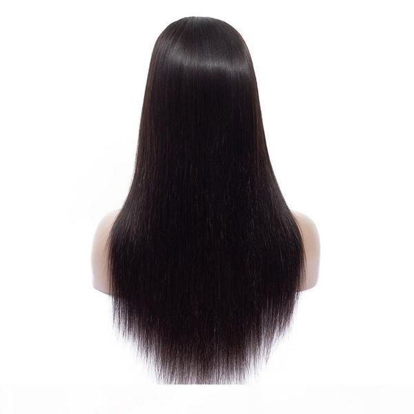 

brazilian human hair wigs virgin straight hair middle part 4x4 lace front wig with bangs for black women 180% density glueless natural color, Black;brown