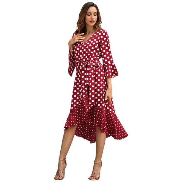 

casual dresses 2021 spring summer for women red black polka dot dress long sleeve ruffle elegant party beach sundress streetwear xq115, Black;gray