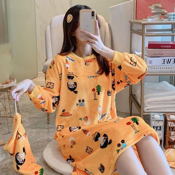 

new beautiful flannel nightgown for women winter loose leisure womens nightdress sleepwear send same storage bag fashion design, Black;red