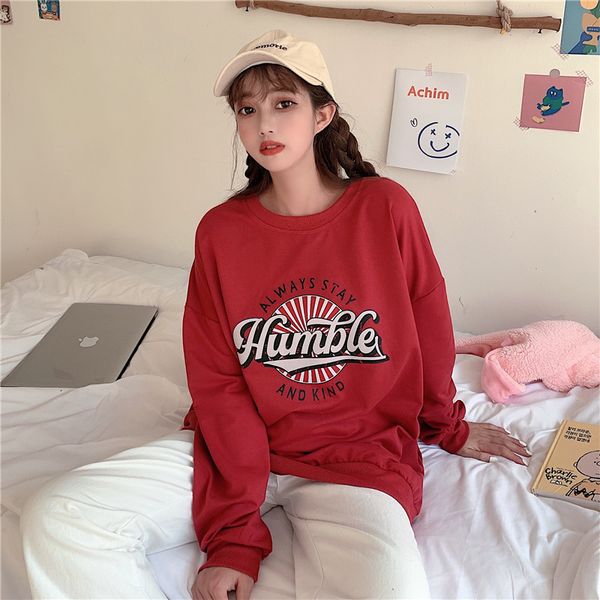 

winter ins super fire loose round neck sweater women thin long-sleeved t-shirt, Black