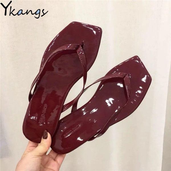 

slippers summer pu leather simple korean version ladies non-slip household solid color flip-flops flat women's beach, Black